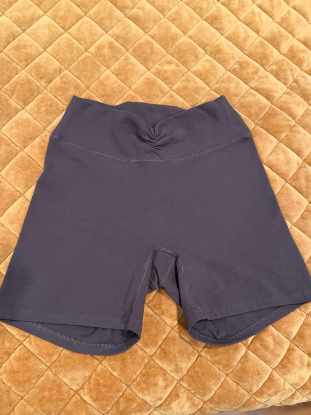 437 The Scrunch Biker Short with Ruched Front in Espresso brown color